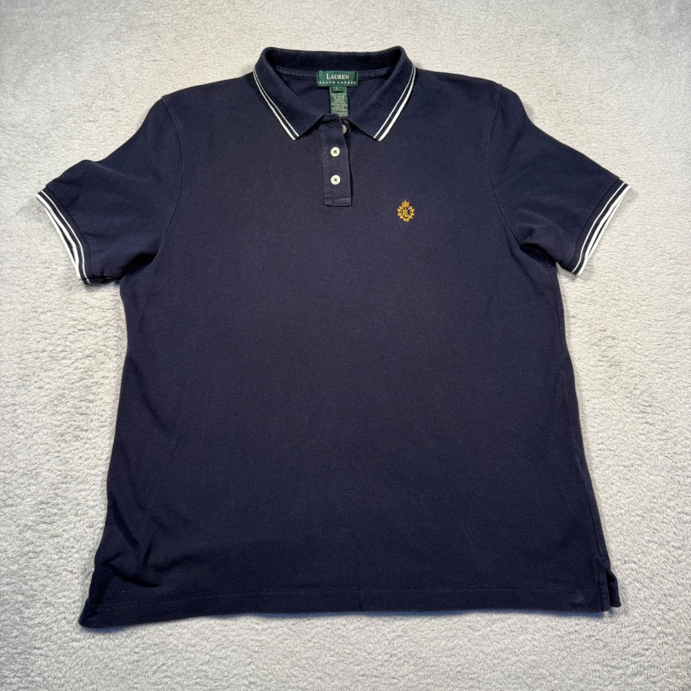 Vintage Y2K Lauren Ralph Lauren Women Navy Blue Polo Shirt Crest Logo L LRL